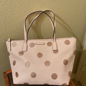 kate spade pale pink tote with glitter polka dots